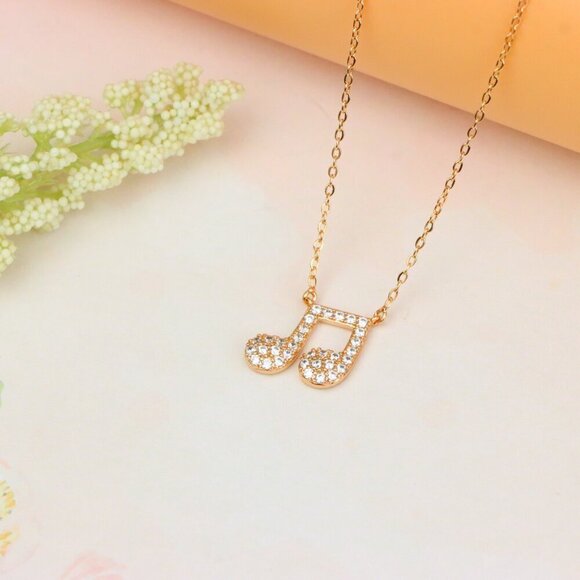 "Sparkling Music Note Pendant Rose Gold Necklace, XPNL1892 - Picture 5 of 12